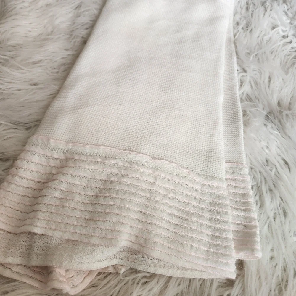 Vintage Acrylic Pink Stripe White Baby Blanket‎ Waffle Knit W.P.L (33x33